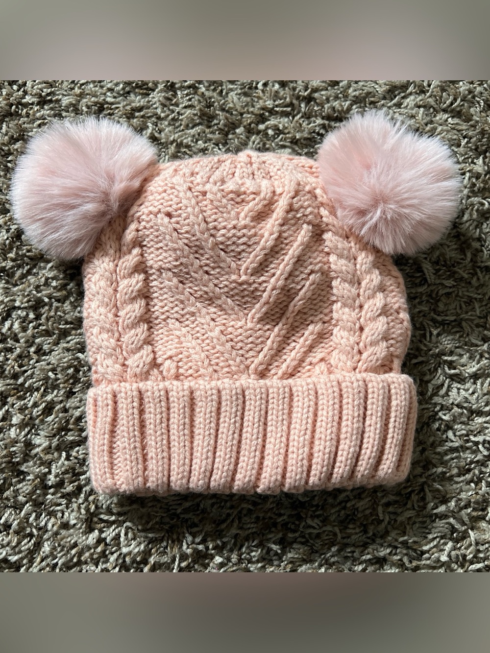 Light Pink Cable Knit Pom Pom Beanie